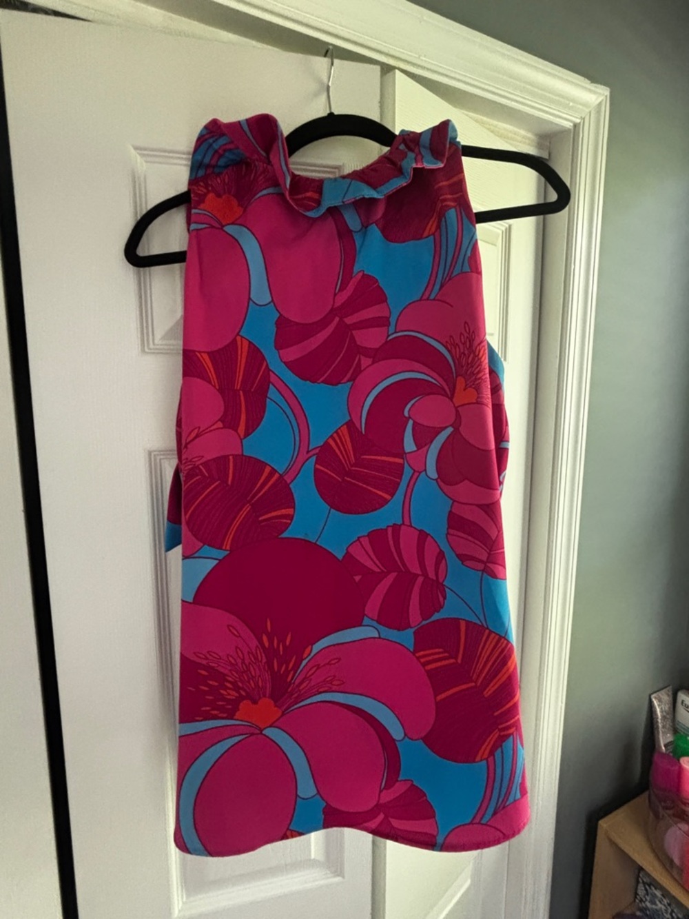 Tuckernuck Bright Pink & Turquoise Floral Ruffle Collar Shirt